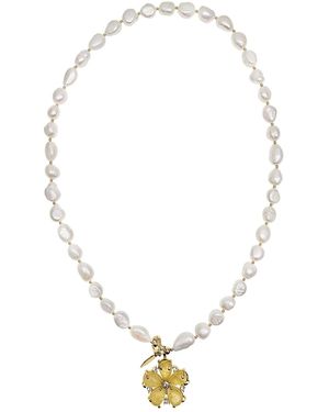 Farra Irregular Freshwater Pearls With Citrine Flower Pendant Lariat Necklace - Metallic
