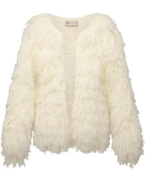 ALINA CERNĂTESCU Halo Mini Wool Jacket With Hand-Knitted Long Sleeves - Natural