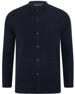 Paul James Knitwear Midweight Cotton Jaipur Knitted Nehru Jacket - Blue