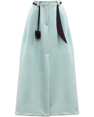 Julia Allert Casual Chic Front Slit Suede Skirt - Green