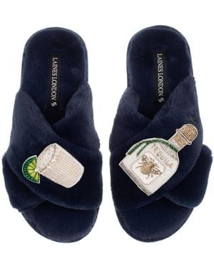 Laines London Classic Laines Slippers With Agave Tequila Brooches - Blue