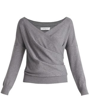 Paisie Knitted Wrap Top With Long Sleeves - Gray