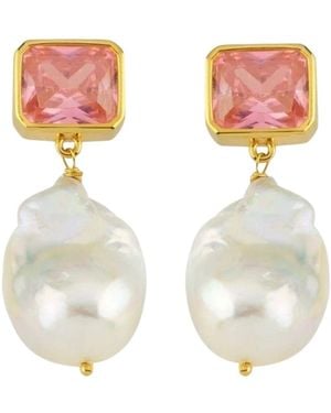 LINYA JEWELLERY Crystal Stone Baroque Pearl Dangle Earrings - Pink