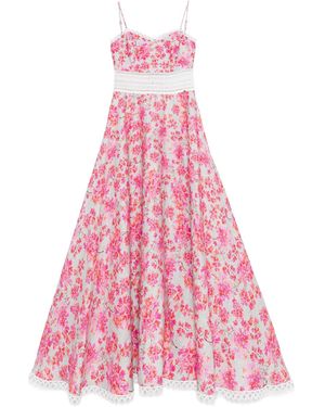 Nissa Printed Linen Midi Dress - Pink