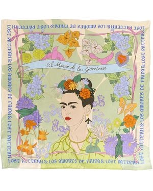 Lost Pattern Frida X Lost Pattern Los Amores De Frida Large Silk Scarf - Yellow