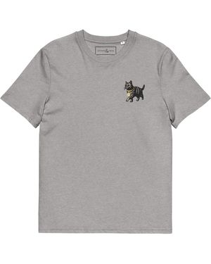 Anchor and Crew Heather Cool Cat Actual Life Organic Cotton Embroidered T-Shirt - Grey