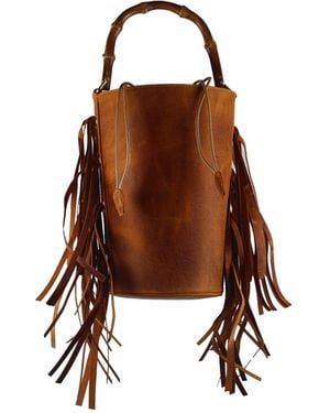 F3Rog by Rana Light Fringe Crossbody Bucket Bag - Brown