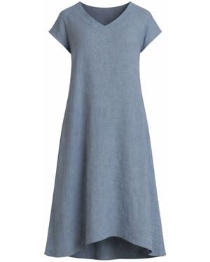 Nikka Place Linen Midi Maternity Dress With Short Sleeves And V-Neck - Blue