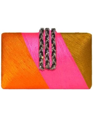 Simitri Papaya Pop Braided Fringe Clutch - Pink