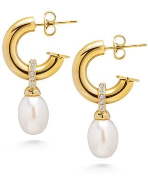 Nialaya Chunky Pearl Hoops - Metallic