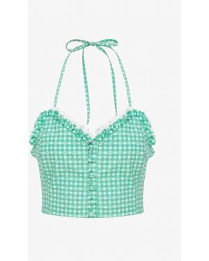 Je Te Veux Sweetheart Gingham Bustier With Lace Trim - Blue