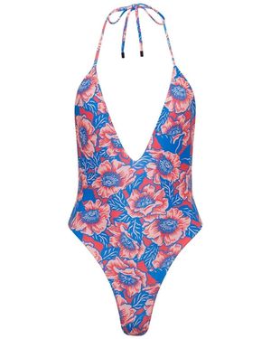 Playaluxe Los Cabos Deep V One Piece Hibiscus - Blue