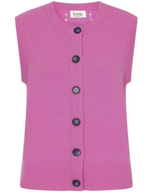 Loop Cashmere Contrast Button Waistcoat - Pink