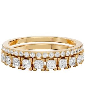 Aya Fine Jewelry Princess Cut & Round Lab Diamond Double Band Ring - Metallic