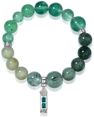 Aurozia Five Elements Wood Sterling Emerald Life Tree With Flower Pendant Crystal Bracelet - Green