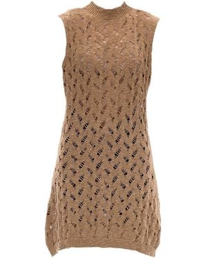 Maison Bogomil Linen Shell – Knit Tunic Dress With Short Linen Sleeves - Brown