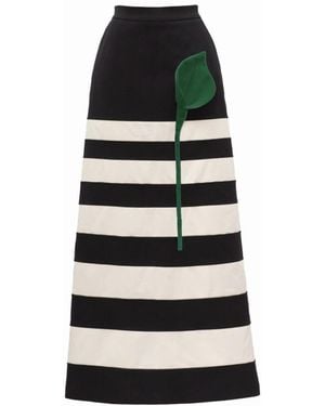 Julia Allert Contemporary Striped A-Line Skirt, Floral Detail– - Black