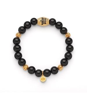 Seven Saints Protection And Strength Onyx Lotus Beaded Bracelet - Black