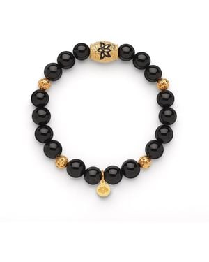 Seven Saints Protection And Strength Onyx Lotus Beaded Bracelet - Black