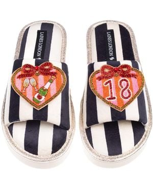 Laines London Flatform Stripe Open Toe Slippers With Stripe Heart 18Th Birthday Brooches - Red