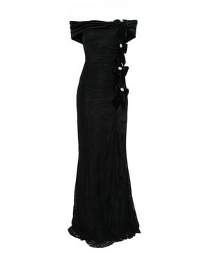 Nissa Bow-Detail Lace Maxi Dress - Black