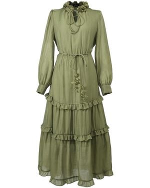 Smart and Joy Tiered Ruffles And Panels Blouse-Dress - Green