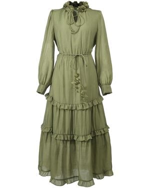 Smart and Joy Tiered Ruffles And Panels Blouse-Dress - Green
