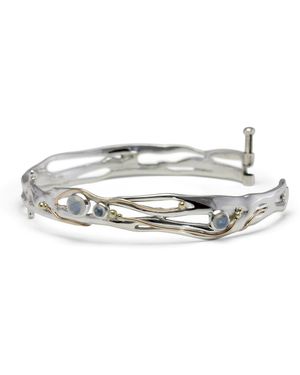 Isla Silver Handmade Sterling Moonstone Bangle - Metallic