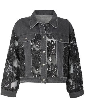 Saachi Denim Sequin Soft Lace Jacket - Black