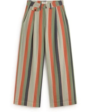 Thinking Mu Wide Leg Low Rise Trousers With Multicoloured Stripes Pat - White
