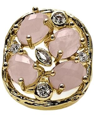 Farra Rose Quartz With Zircon Setting Statement Ring - Metallic