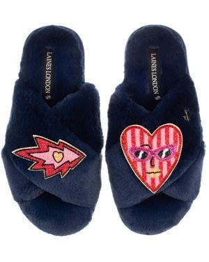 Laines London Classic Laines Slippers With Electric Love Brooches - Blue