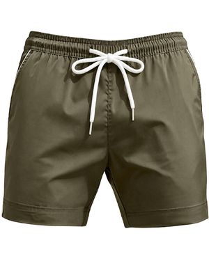 Vayla Khaki Plain Tailored Swim Shorts With Contrast Piping - Green