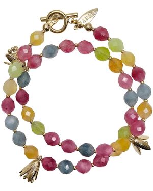 Farra Tourmaline With Flower Charm Double Layers Bracelet - Multicolor