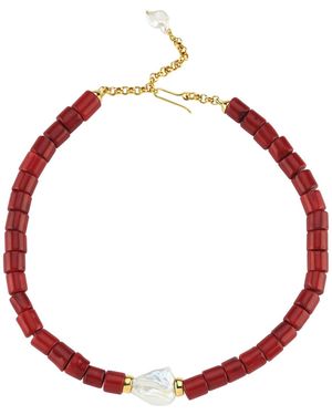 LINYA JEWELLERY Harmonia Baroque Pearl Coral Necklace - Red
