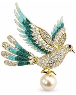 Angel Barocco Crystal Peace Dove Pearl Brooch - Green