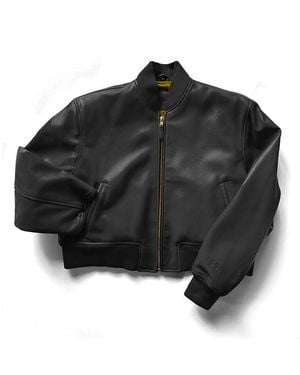 COOL Creative Cropped Leather Bomber Jacket - Black