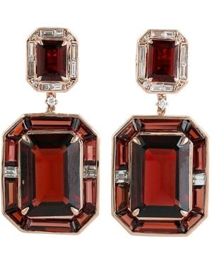 Artisan 14K Garnet & Diamond Geometric Drop Earrings - Red