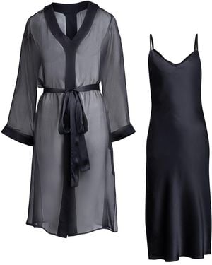 Je Mérite (I Deserve) Silk Chiffon Nightdress & Silk Slip Dress Set - Black