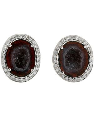 Artisan Geode & Diamond Oval Stud Earrings - Black