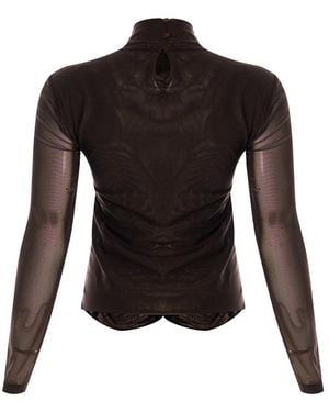 Exquise Drew Blouse Draped Mesh Turtleneck Blouse - Black