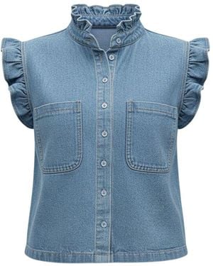 IZABELA MANDOIU Light-Wash Ruffled Sleeveless Denim Shirt - Blue