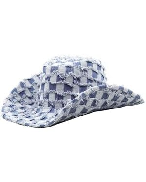 Chanel Joan Elkayam Contrast Denim Frayed Cowboy Hat - Blue