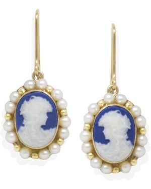 Vintouch Italy Cecilia Solid Cameo And Pearl Earrings - Blue