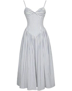 Miss Circle New York Olea Sky Striped Cotton Poplin Ruched Midi Dress - Grey