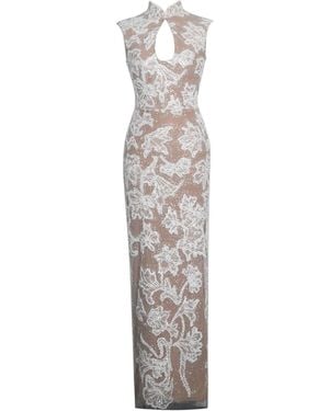 Miss Circle New York Tavia Beaded Teardrop Neckline Maxi Dress - Grey
