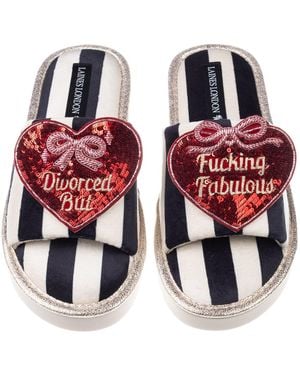 Laines London Flatform Stripe Open Toe Slippers With Divorced But. Brooches - Red
