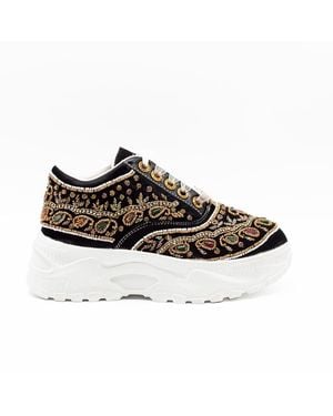 Rettrose Isabella Luxury Satin Handmade Embellished Sneakers - Black