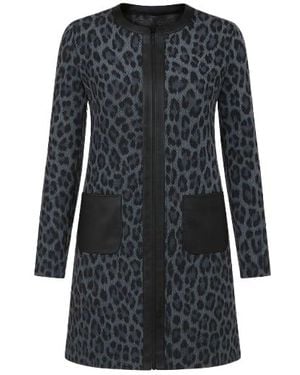 Conquista Animal Print Coat With Pleather Detail - Black