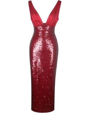 Miss Circle New York Shanelle Crimson Sequin Plunging Midi Dress - Red